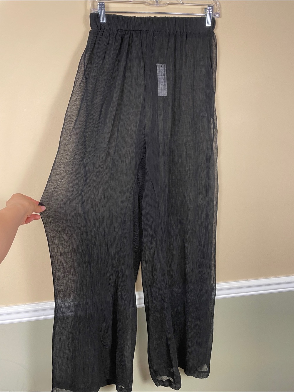 NWT Nasty Gal Women’s Black Sheer Beach Swim Cover Wide Leg Pants